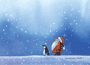 Santa Claus, penguin and falling snow